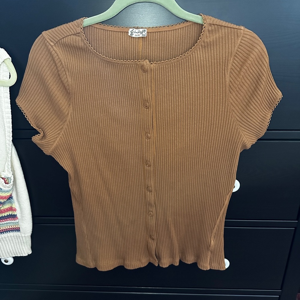 Free People Brown Button Down Shirt